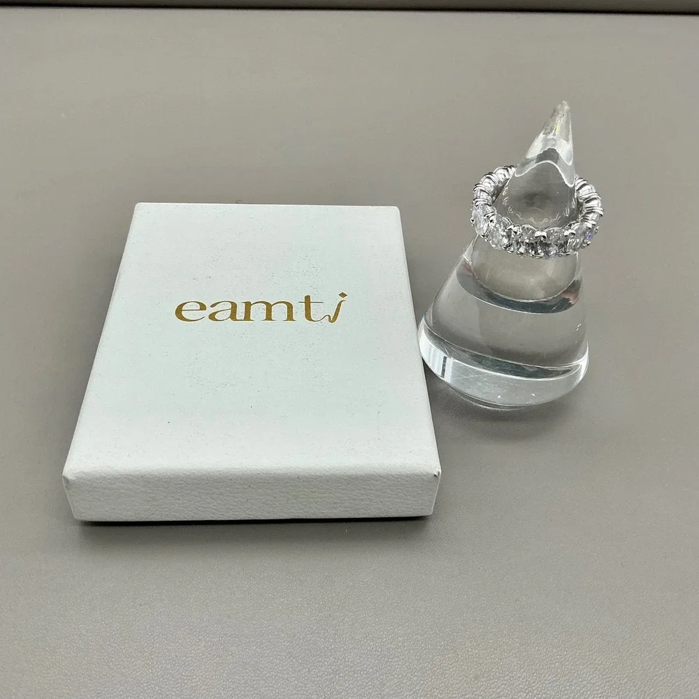 Eamtj Oval Eternity Band Ring Women Silver Tone Cubic Zirconia Statement Sz 7.5